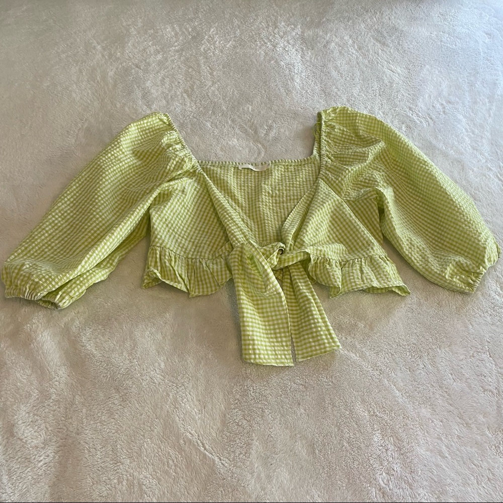 Gingham Puff Sleeve Top in Yellow